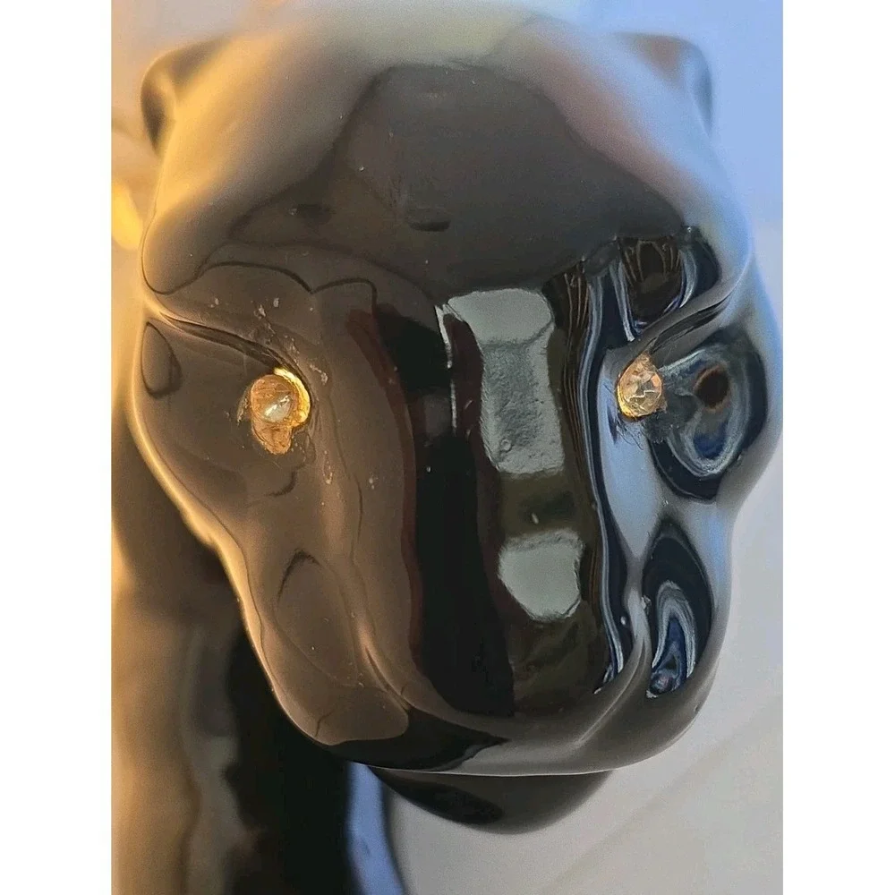 Vintage 1950s Ceramic Stalking Black Panther Cougar TV Light Lamp Works U251